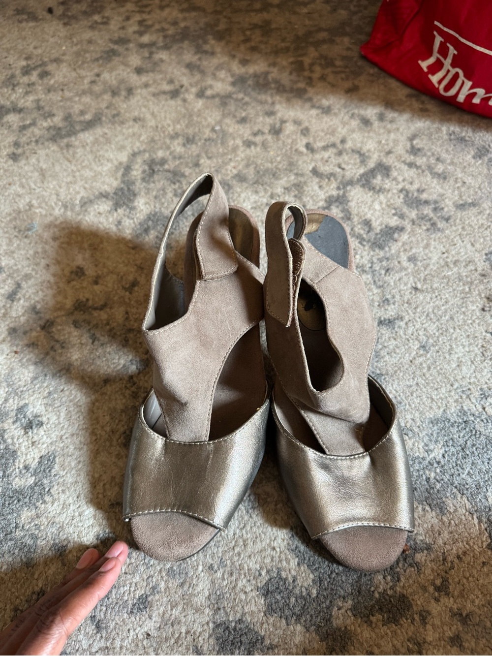AEROSOLES Taupe Suede and Metallic Gold Wedge Slingbacks